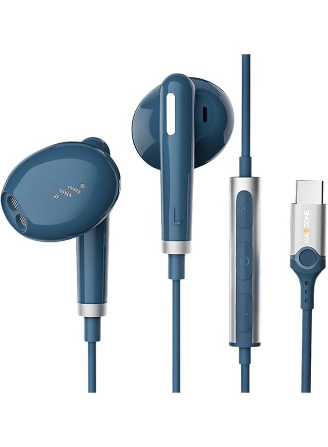 هامزون سماعات هامزون مزودة بموصل من النوع C وميكروفون - سماعات ستيريو مع تحكم مدمج في مستوى الصوت، صوت جهير قوي، متوافقة مع الهواتف الذكية والأجهزة اللوحية التي تعمل بنظام أندرويد - Image 1